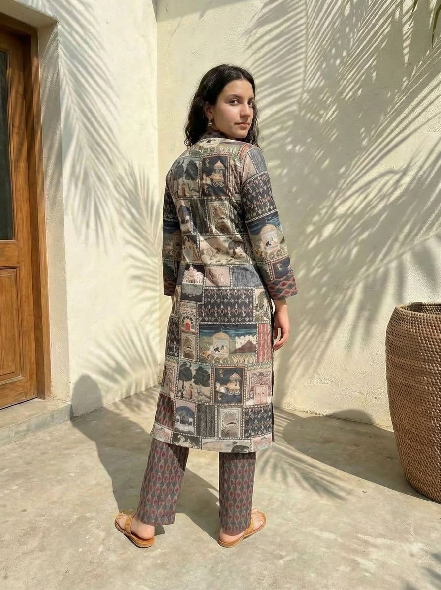 Women floral printed soft silk kurta with trousers