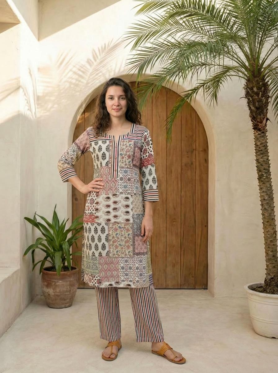 Women floral printed soft silk kurta with trousers