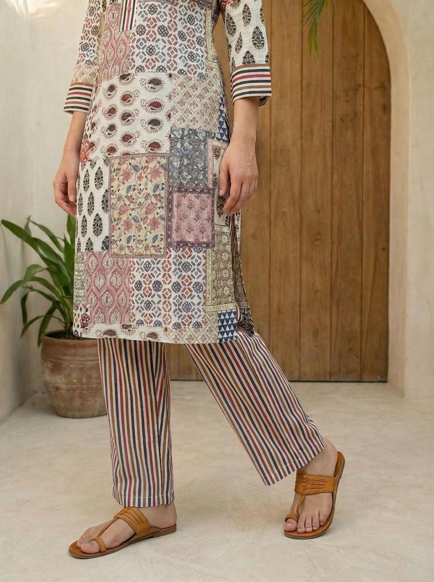 Women floral printed soft silk kurta with trousers