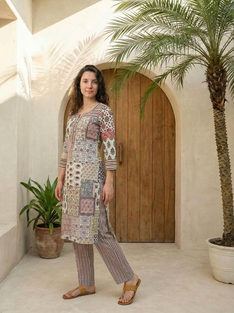 Women floral printed soft silk kurta with trousers