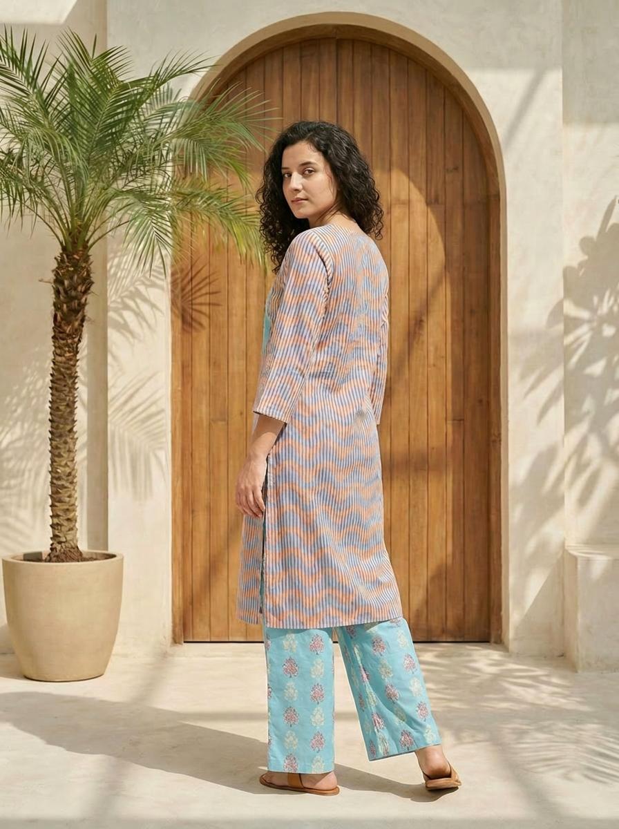 Women printed soft silk tunic with trousers