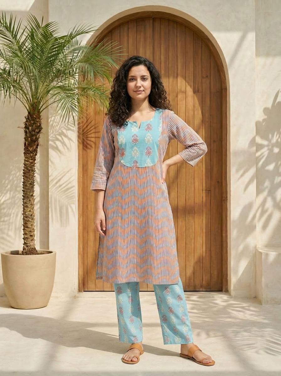 Women printed soft silk tunic with trousers