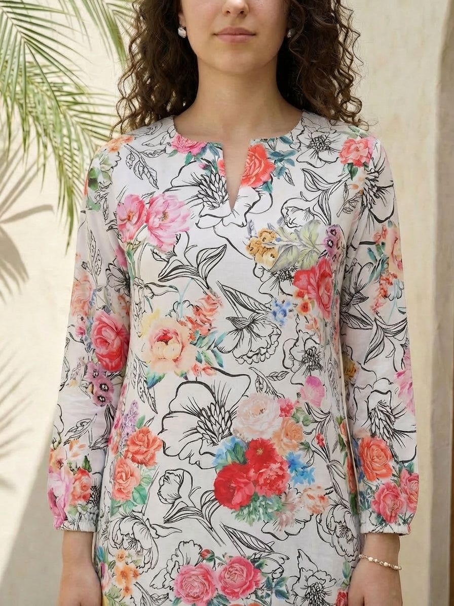 Women floral printed cotton kurta with trousers