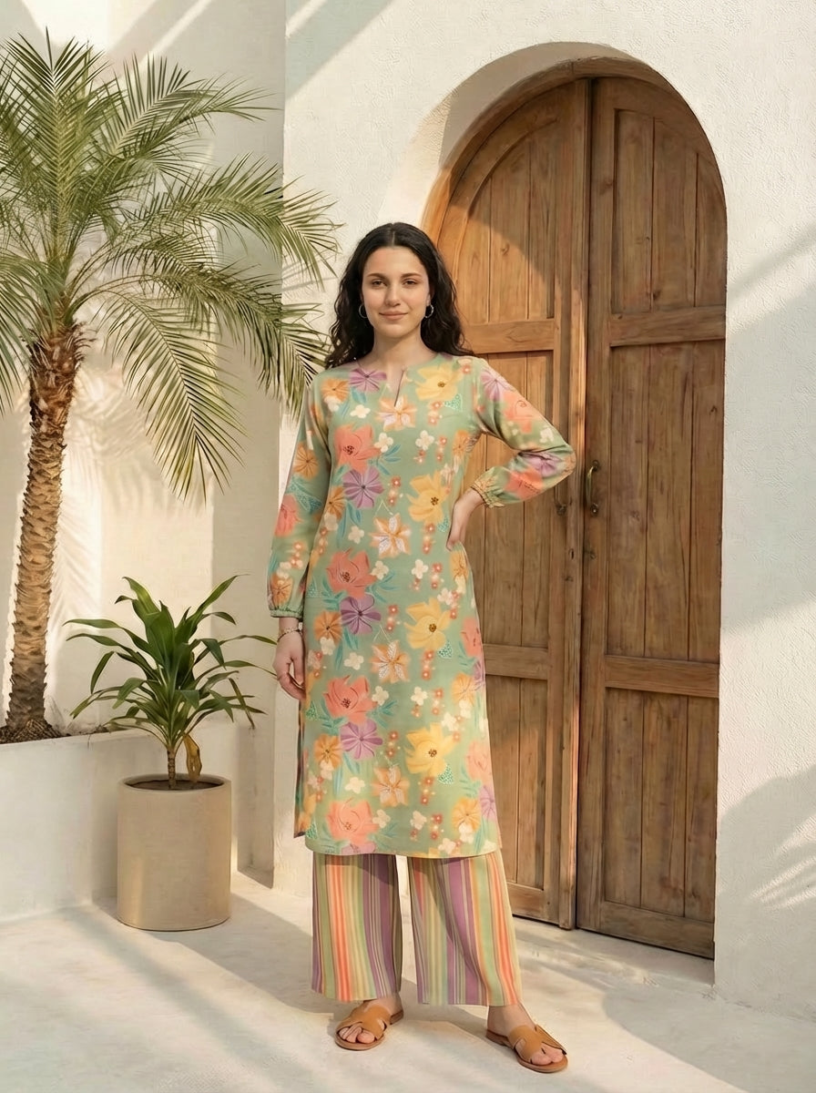 Women floral printed cotton kurta with trousers