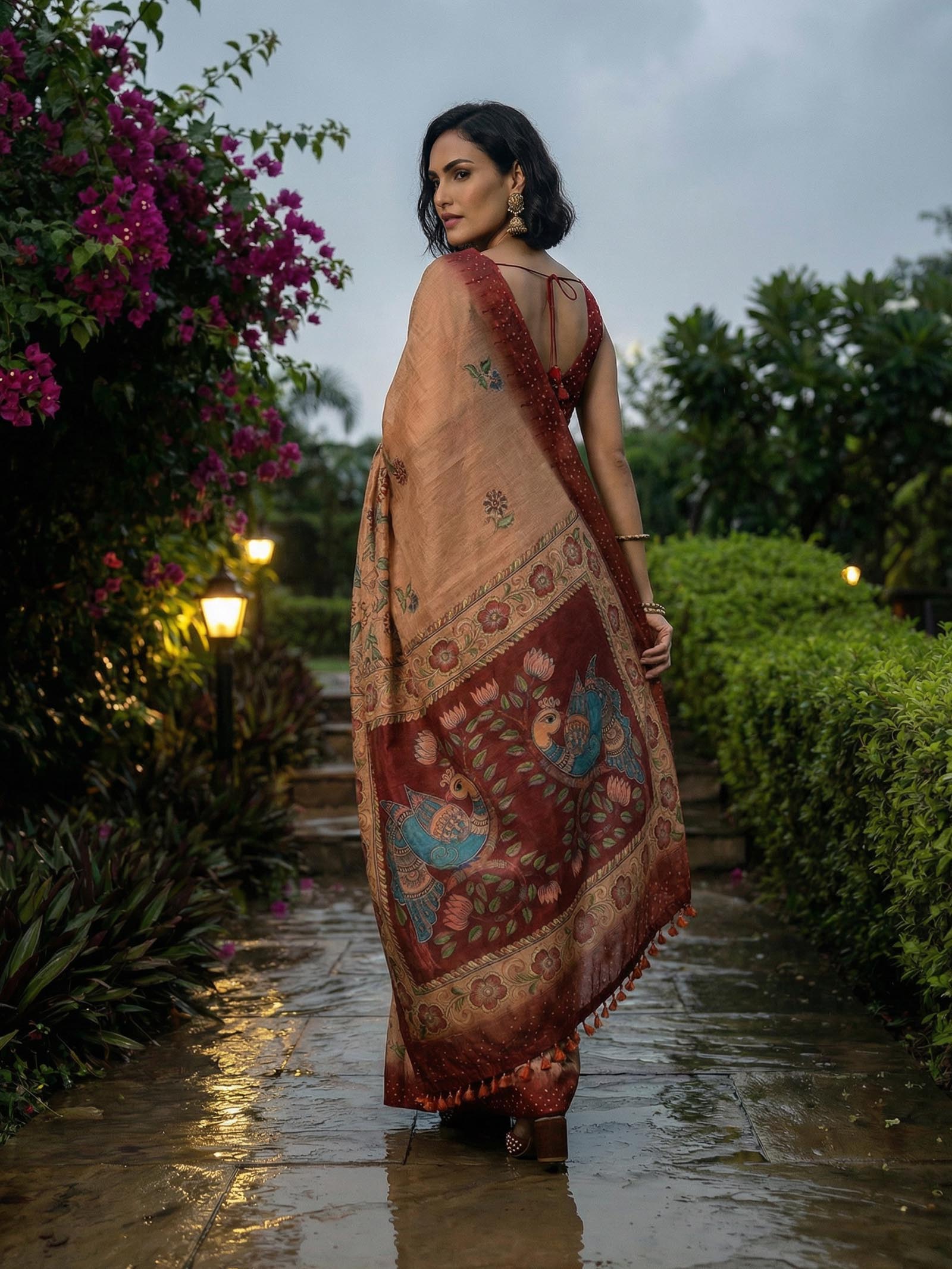 Peacock Maroon Saree