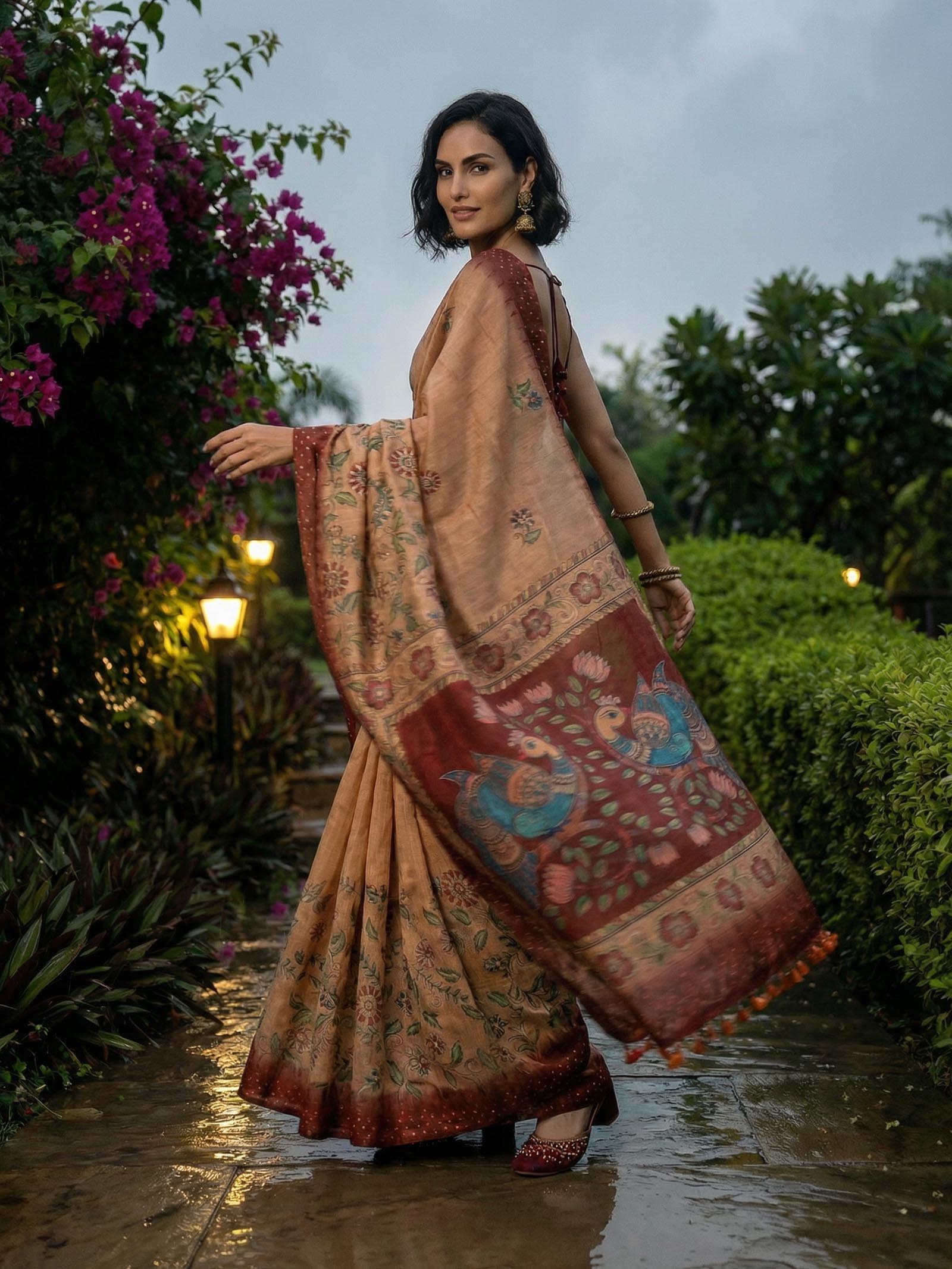 Peacock Maroon Saree