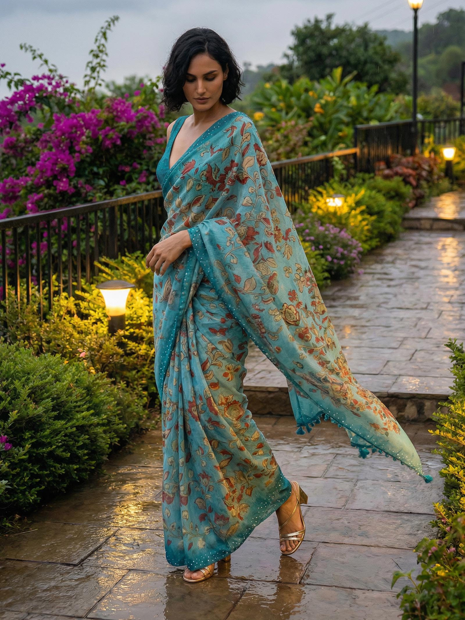 Blue Peacock Saree