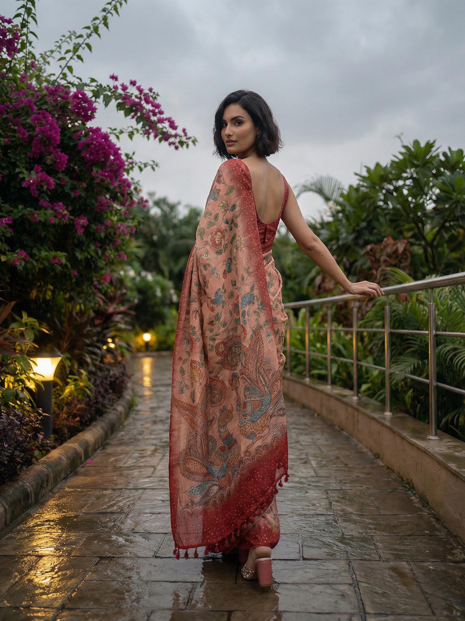 Peach Peacock Saree