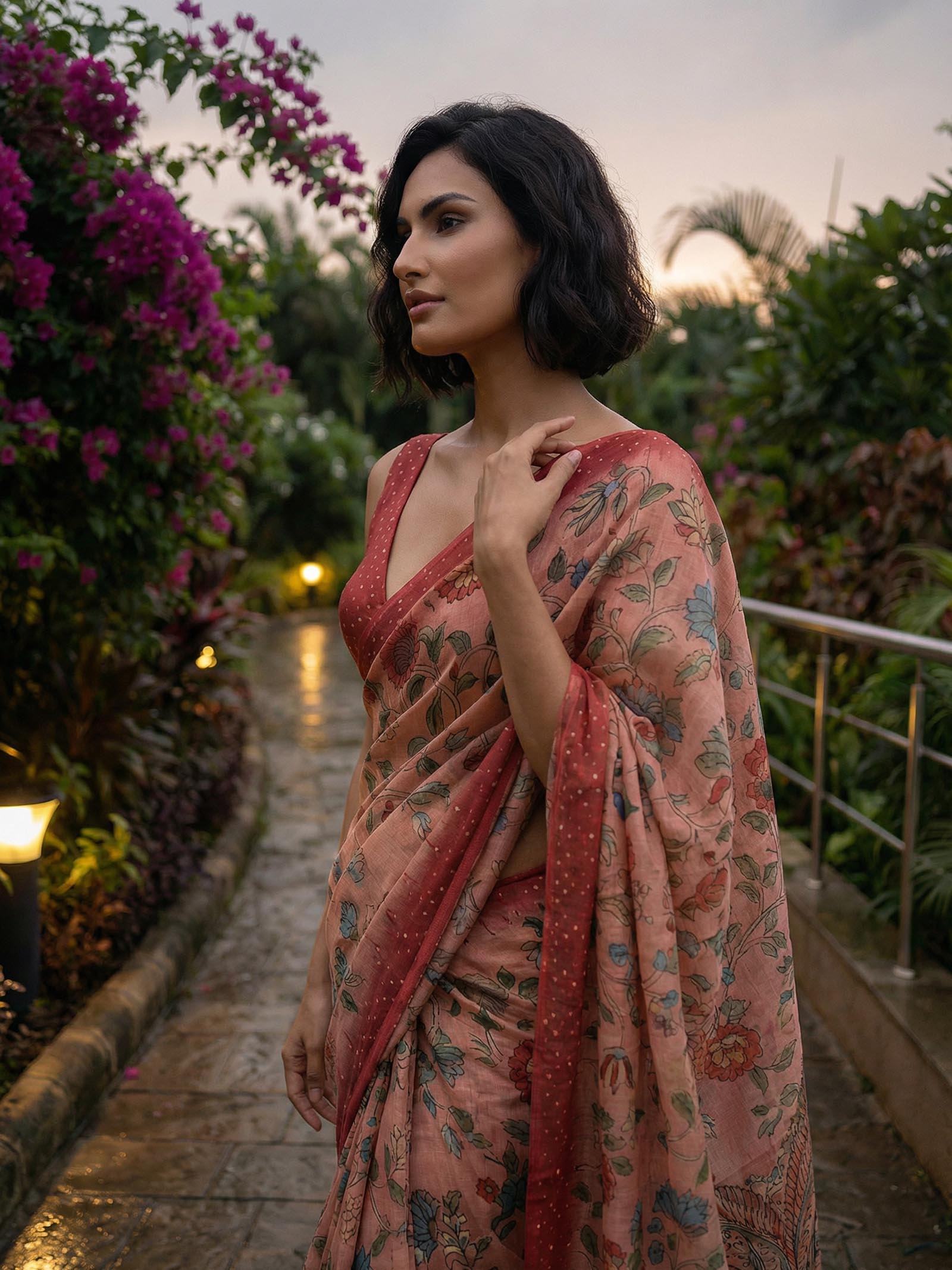 Peach Peacock Saree