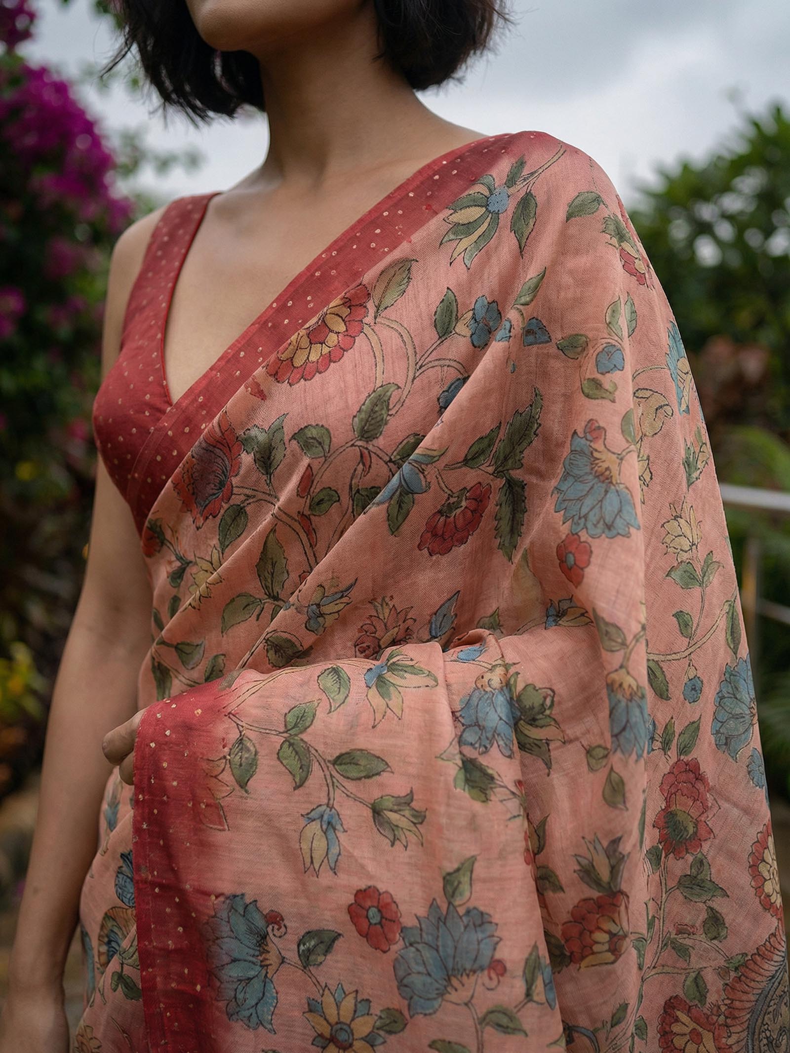 Peach Peacock Saree