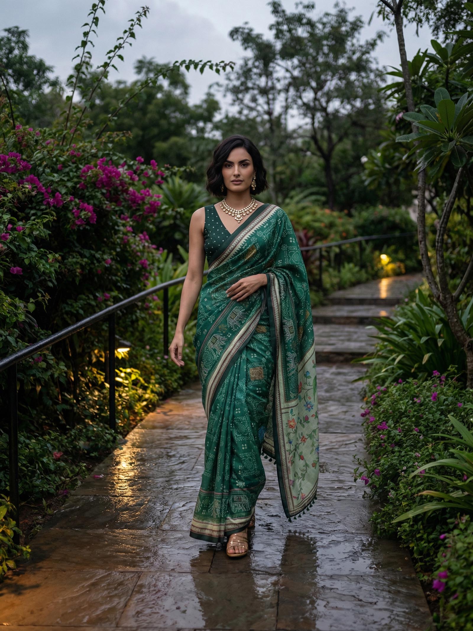 Green Bandhani Saree