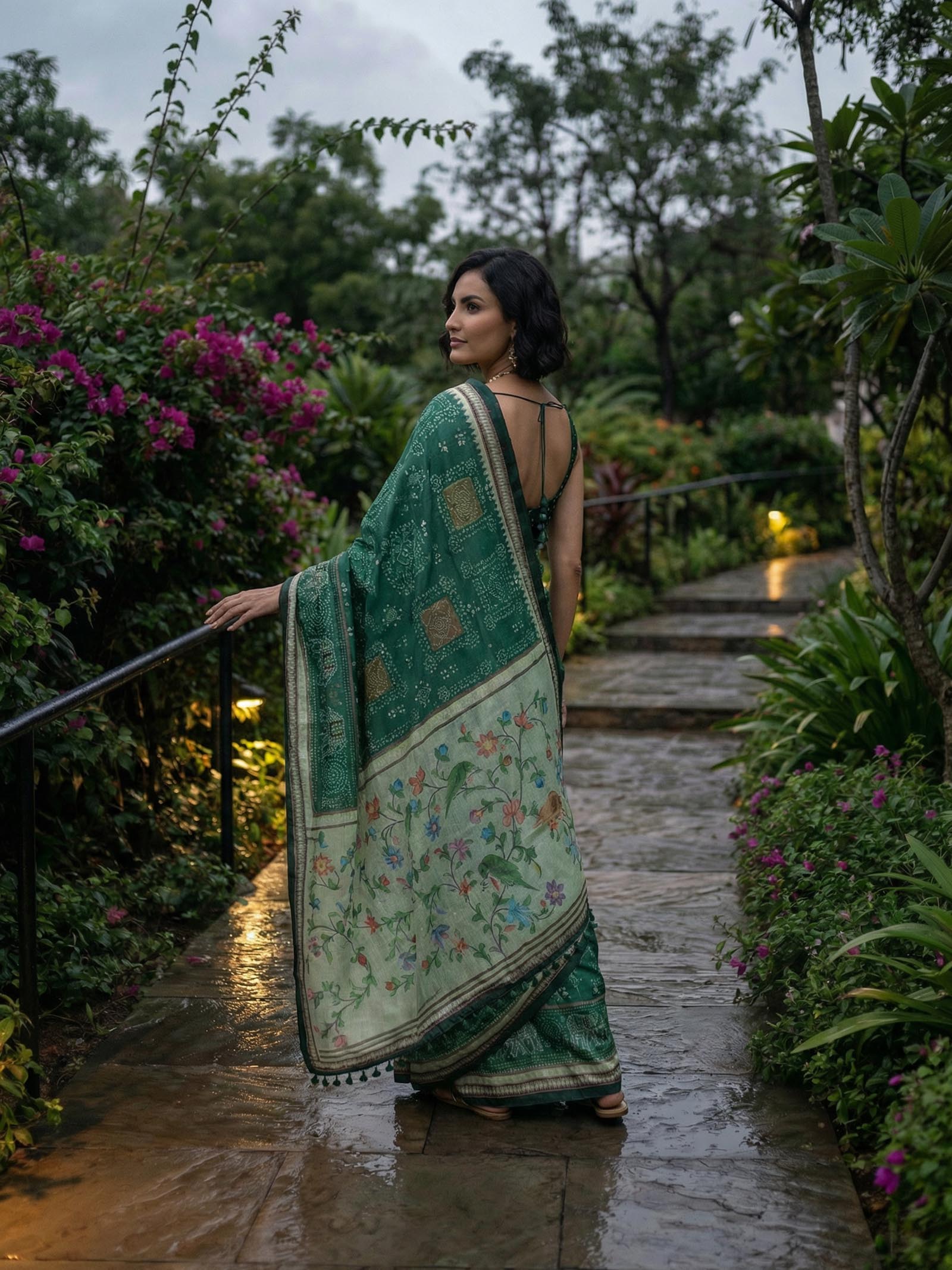 Green Bandhani Saree