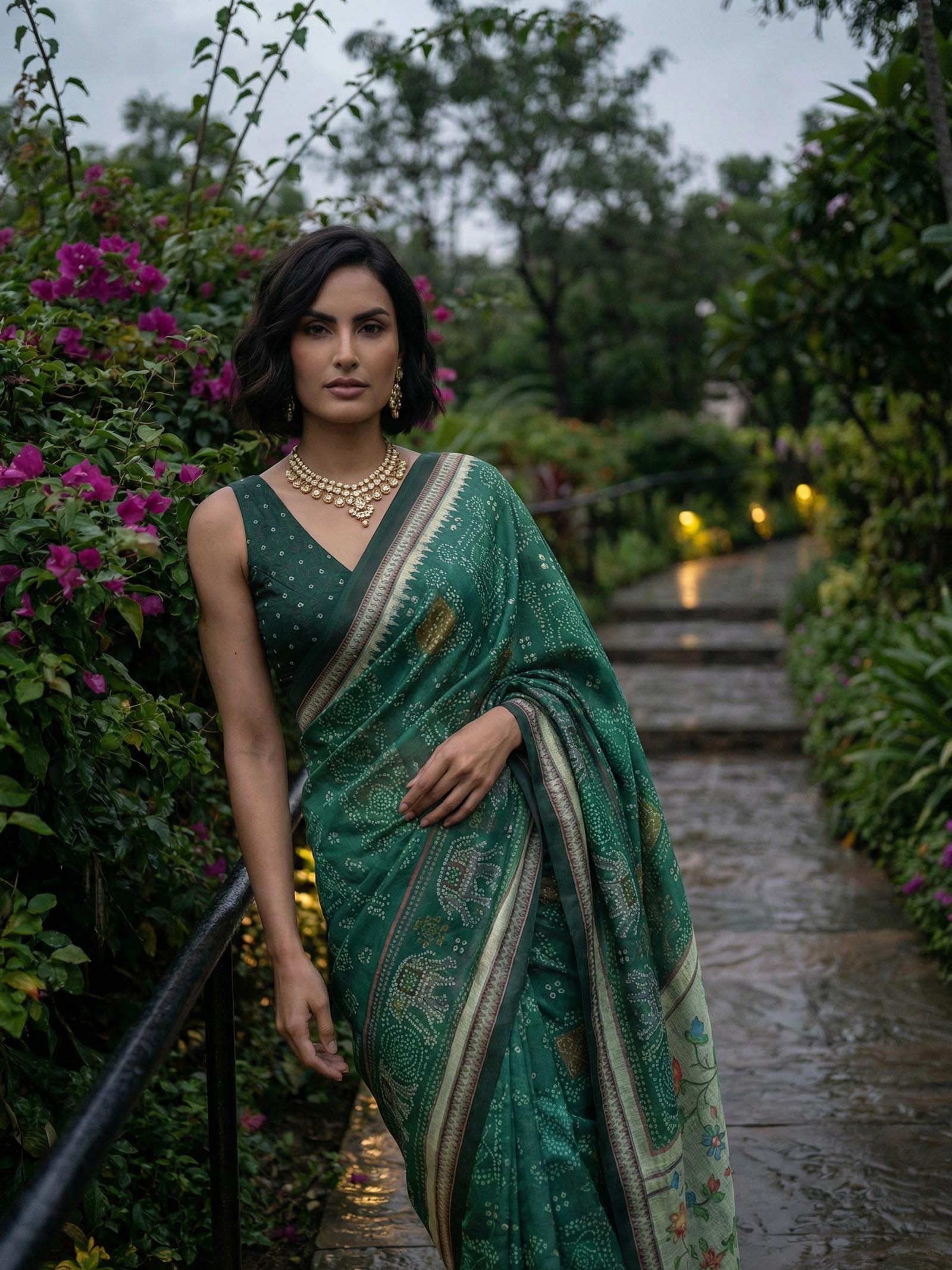 Green Bandhani Saree