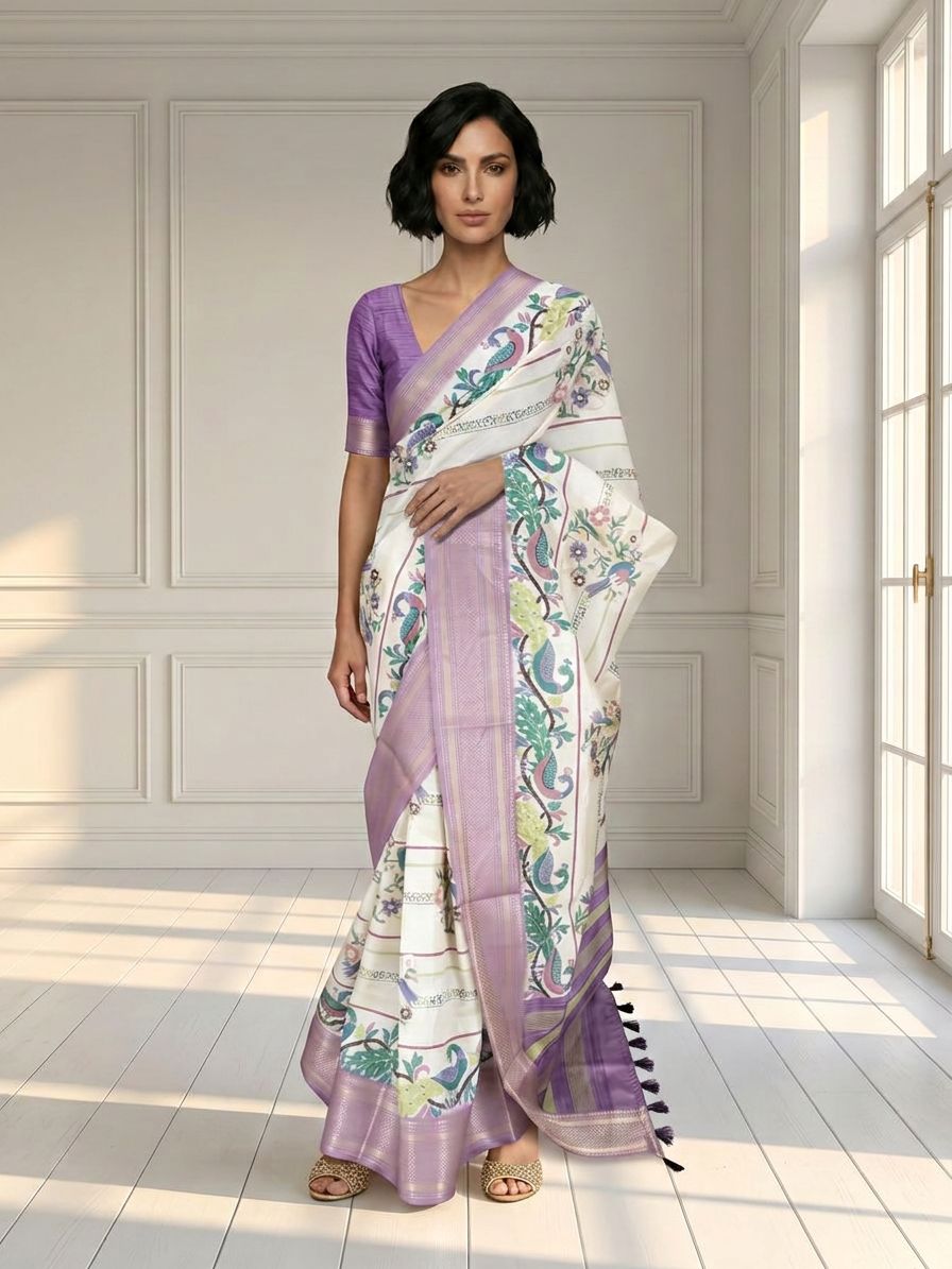 White and Purple Saree