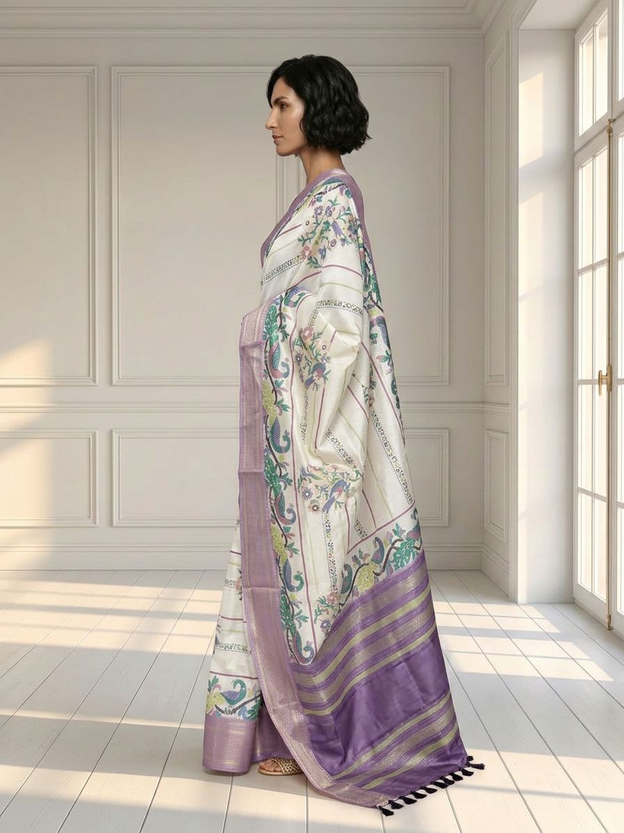 White and Purple Saree