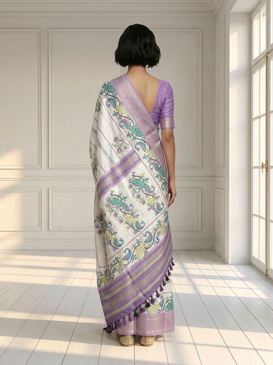 White and Purple Saree