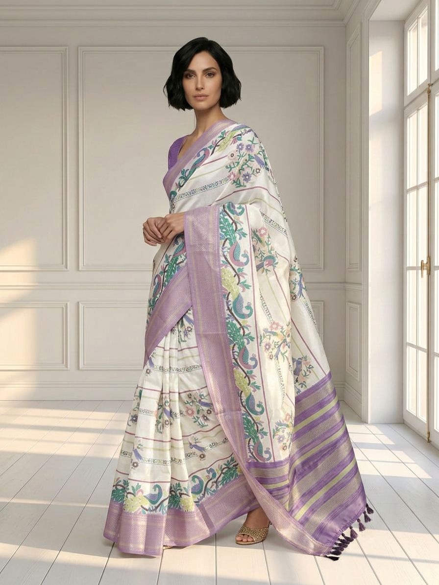White and Purple Saree