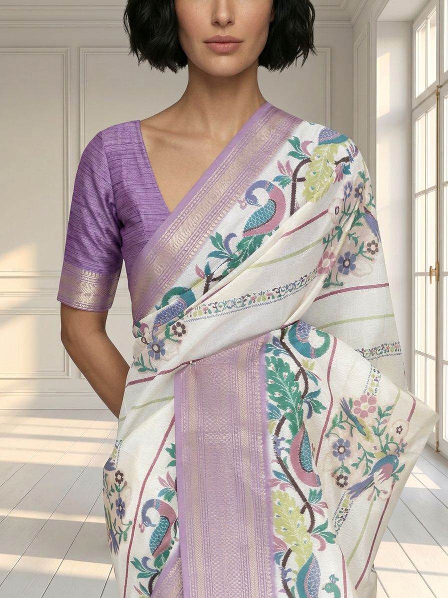 White and Purple Saree