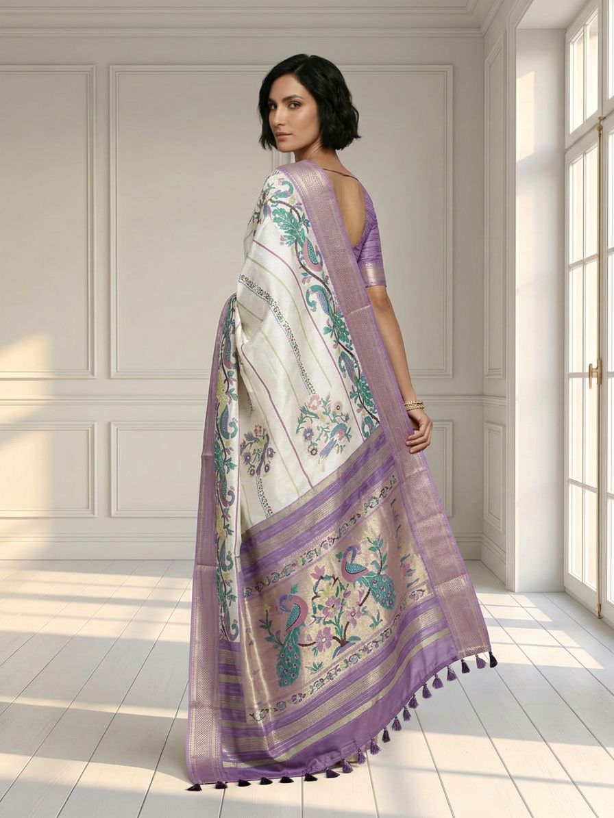 White and Purple Saree