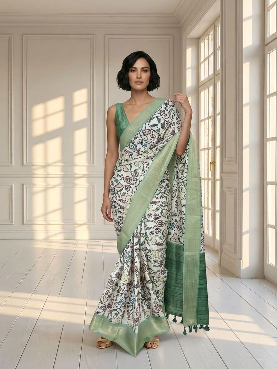 Floral White Saree