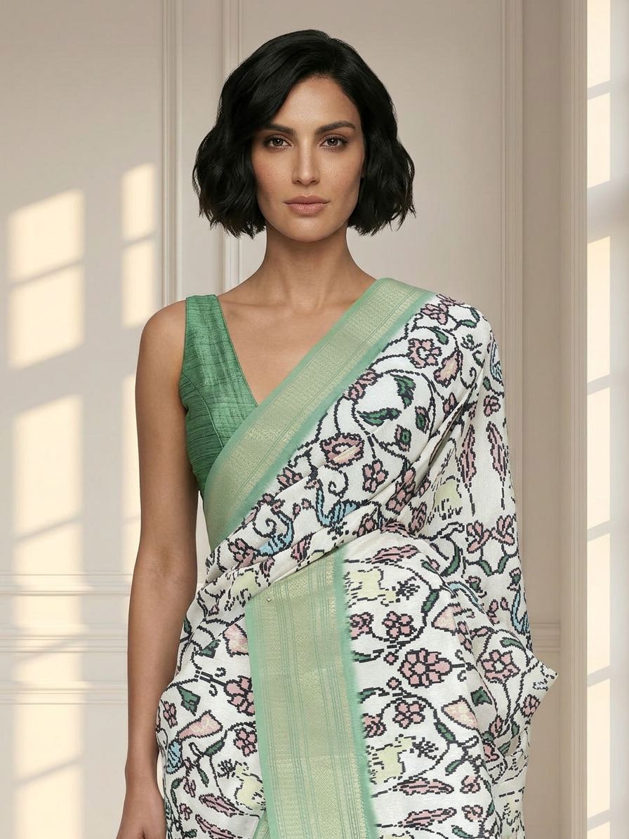 Floral White Saree