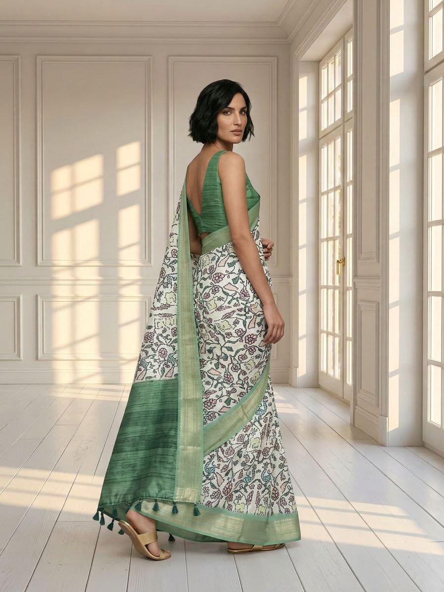 Floral White Saree