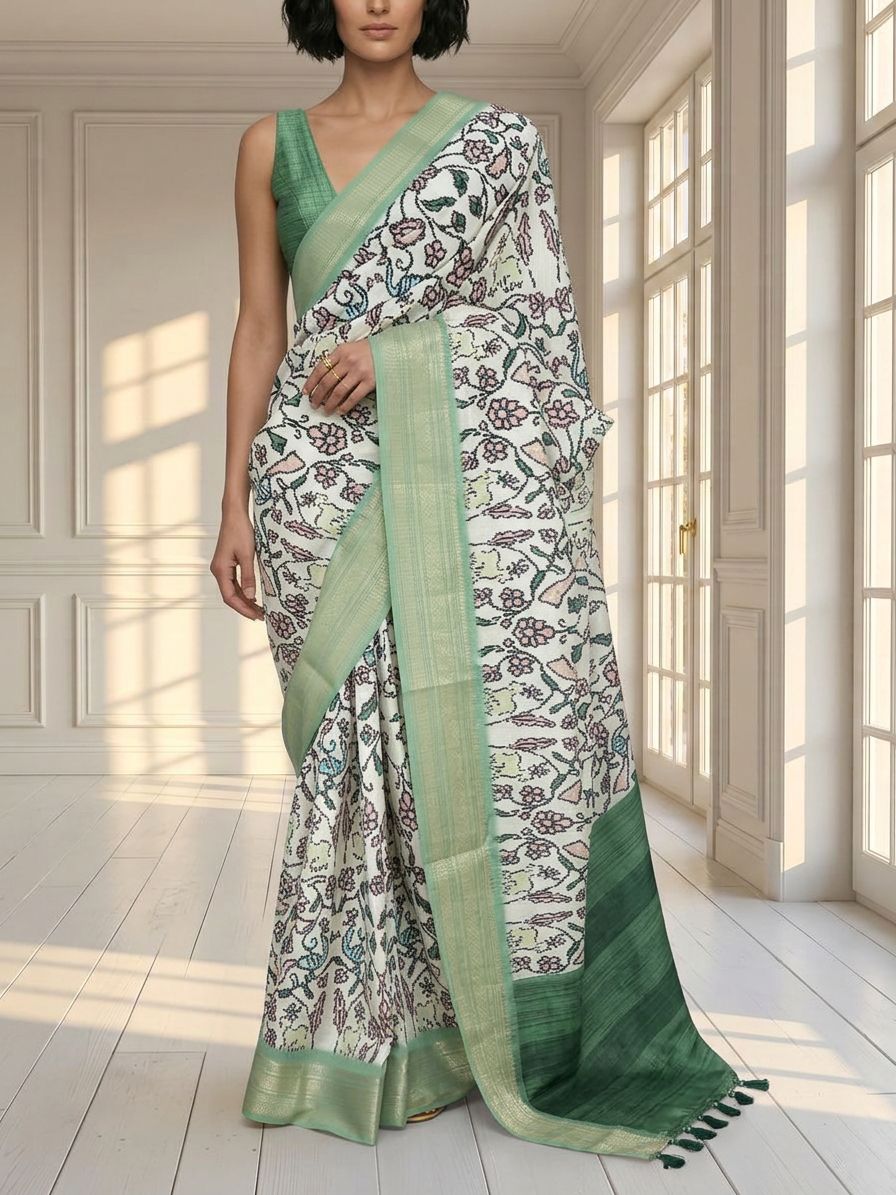 Floral White Saree