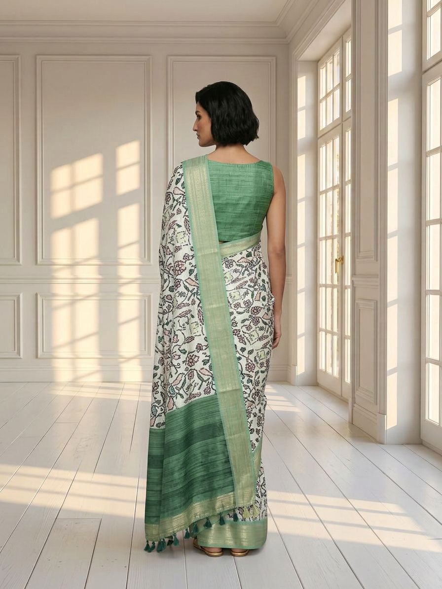 Floral White Saree