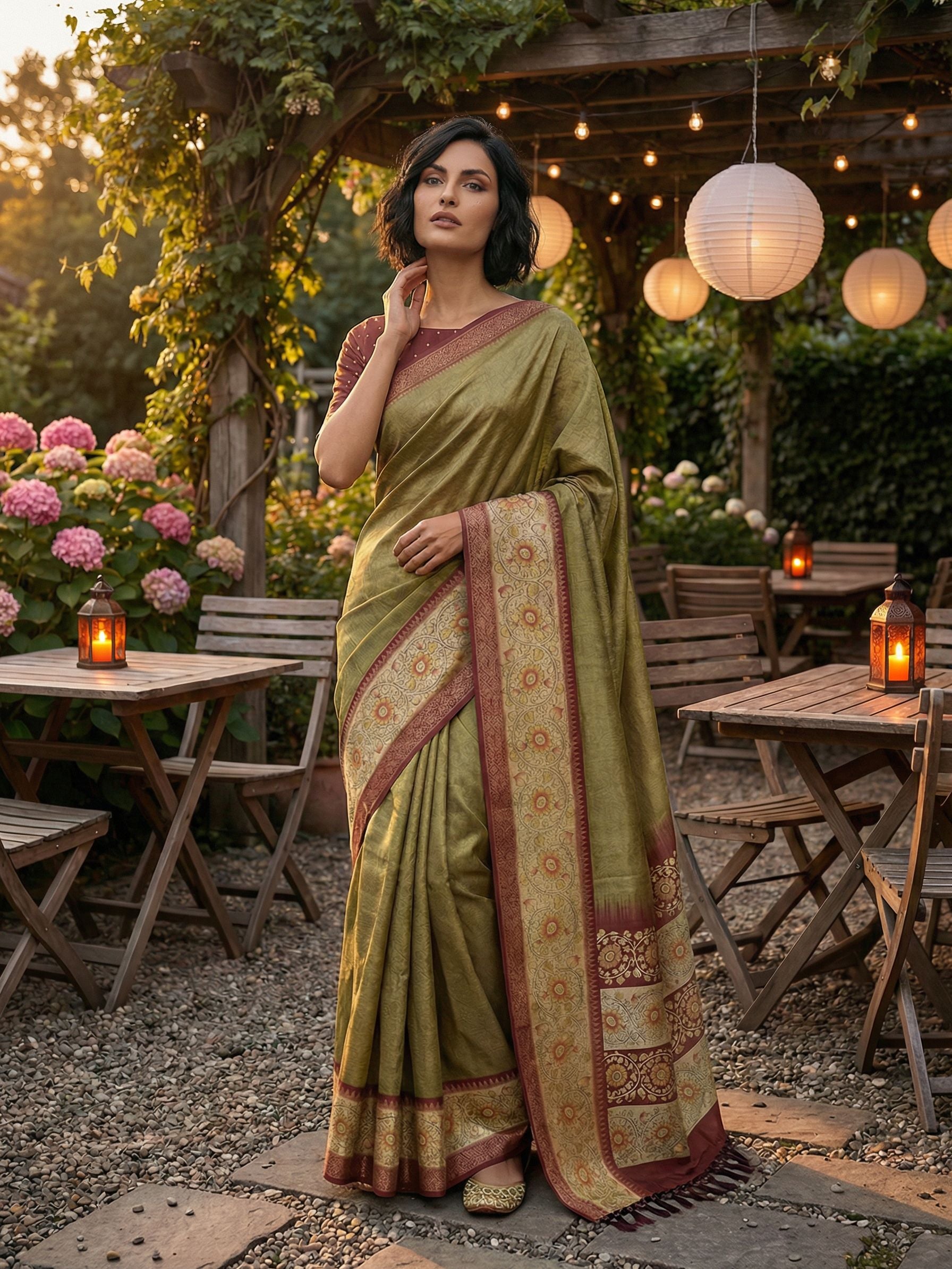 Golden Olive Saree