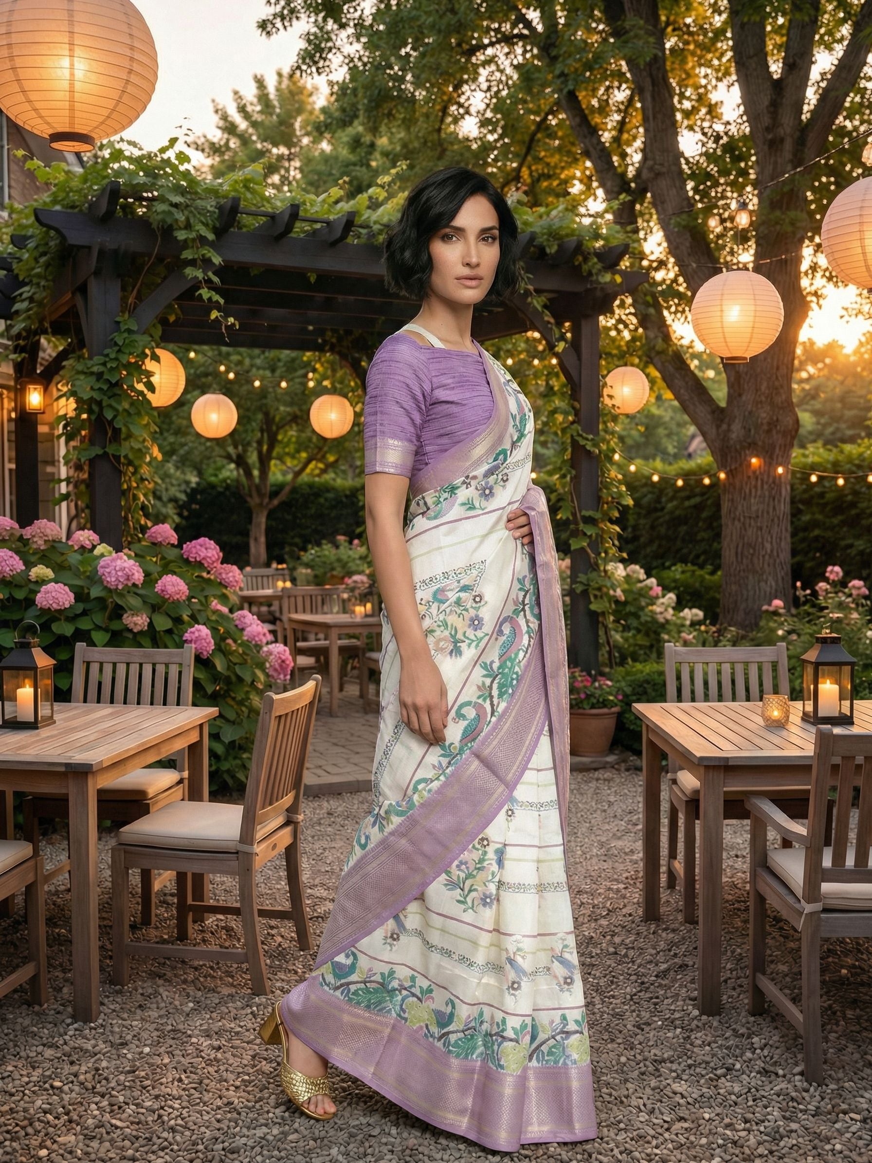 White and Purple Saree