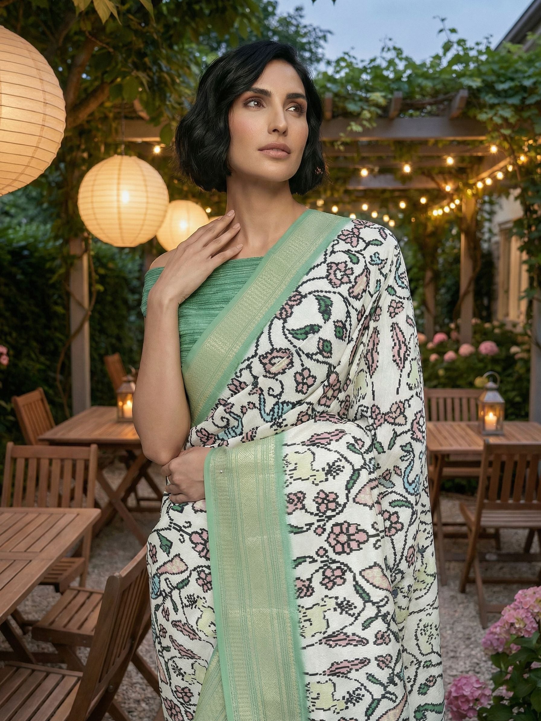 Floral White Saree