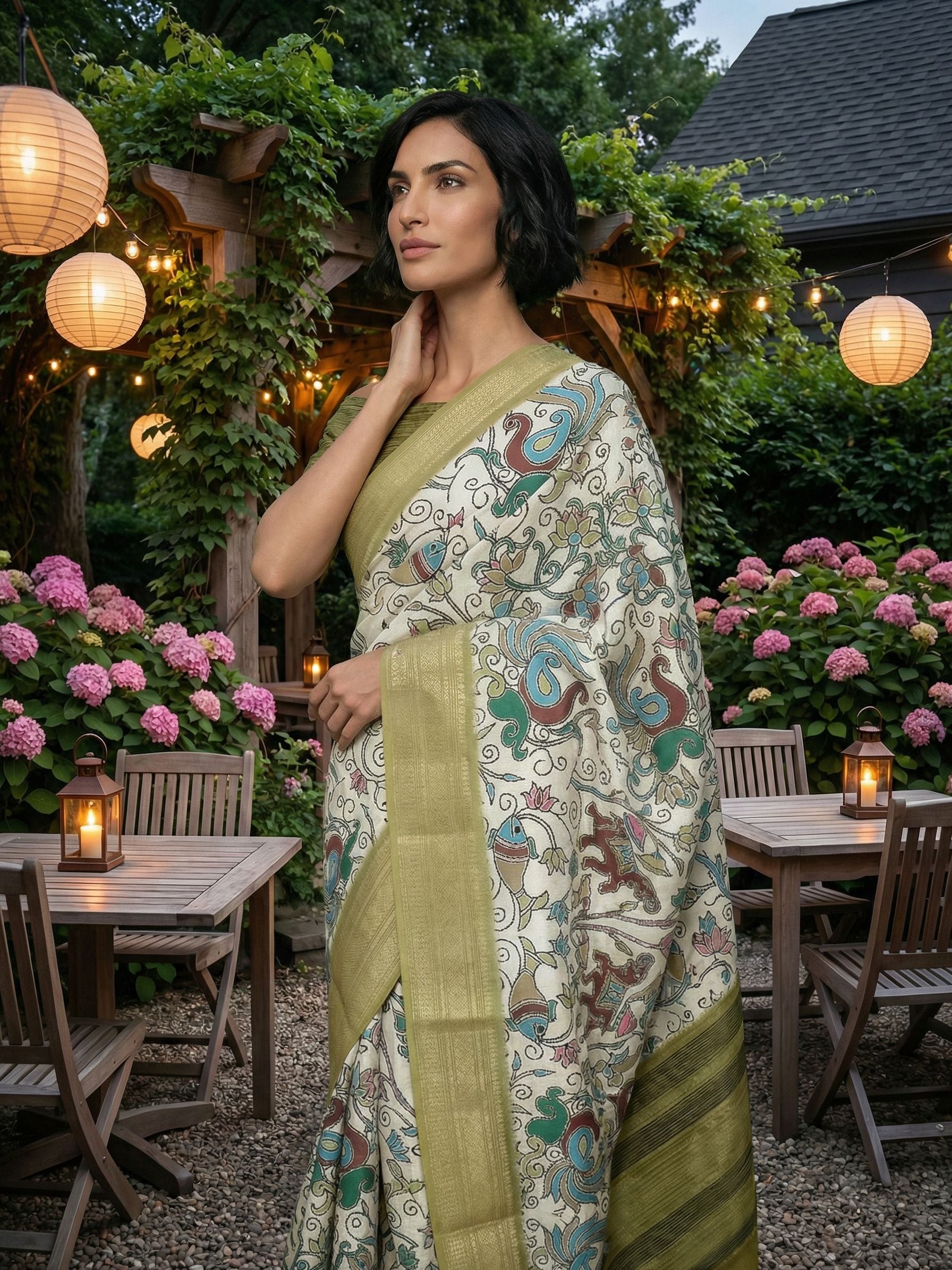 Fish White Saree