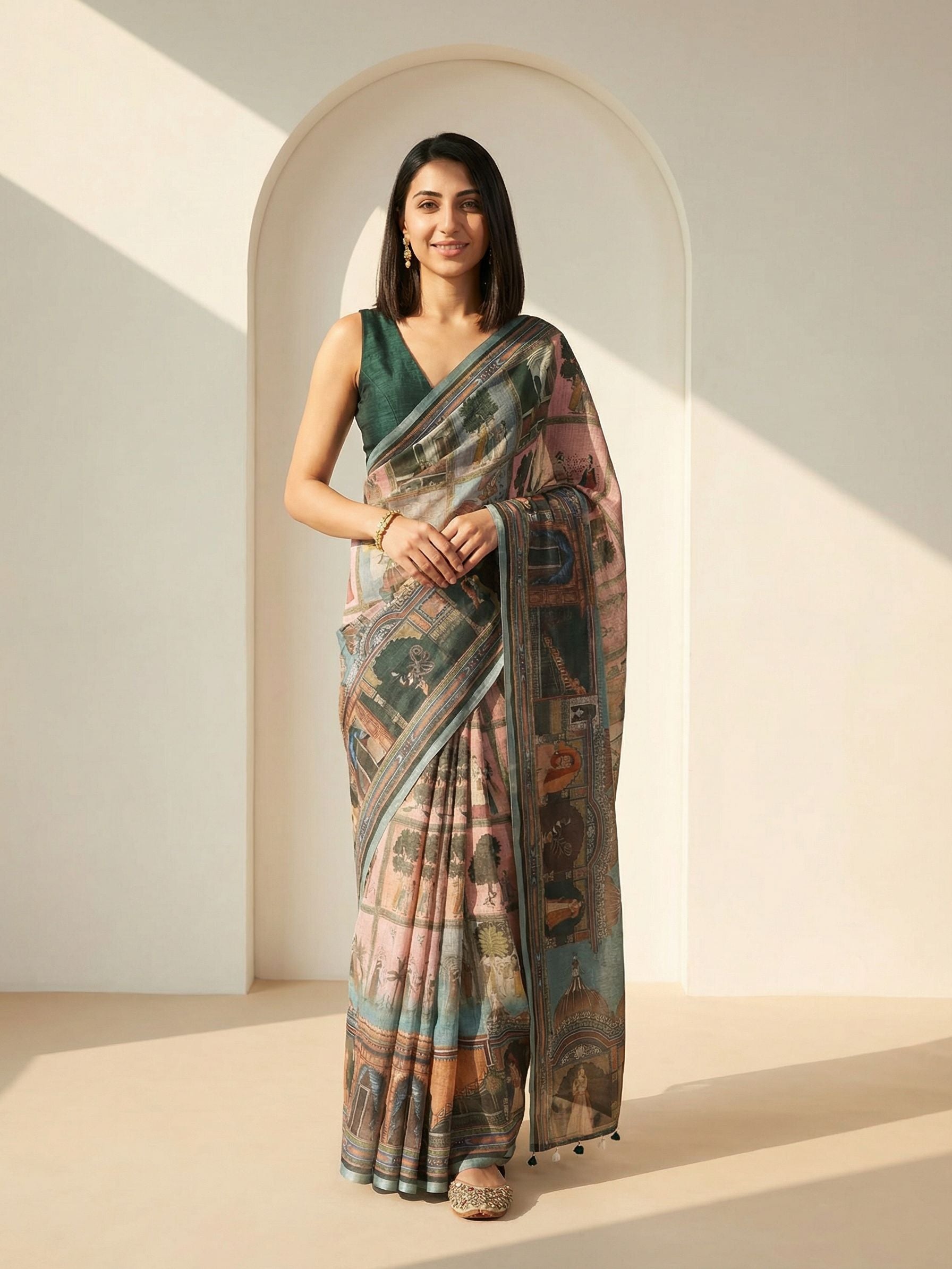 Ethnic Motifs Kota Linen Pink saree
