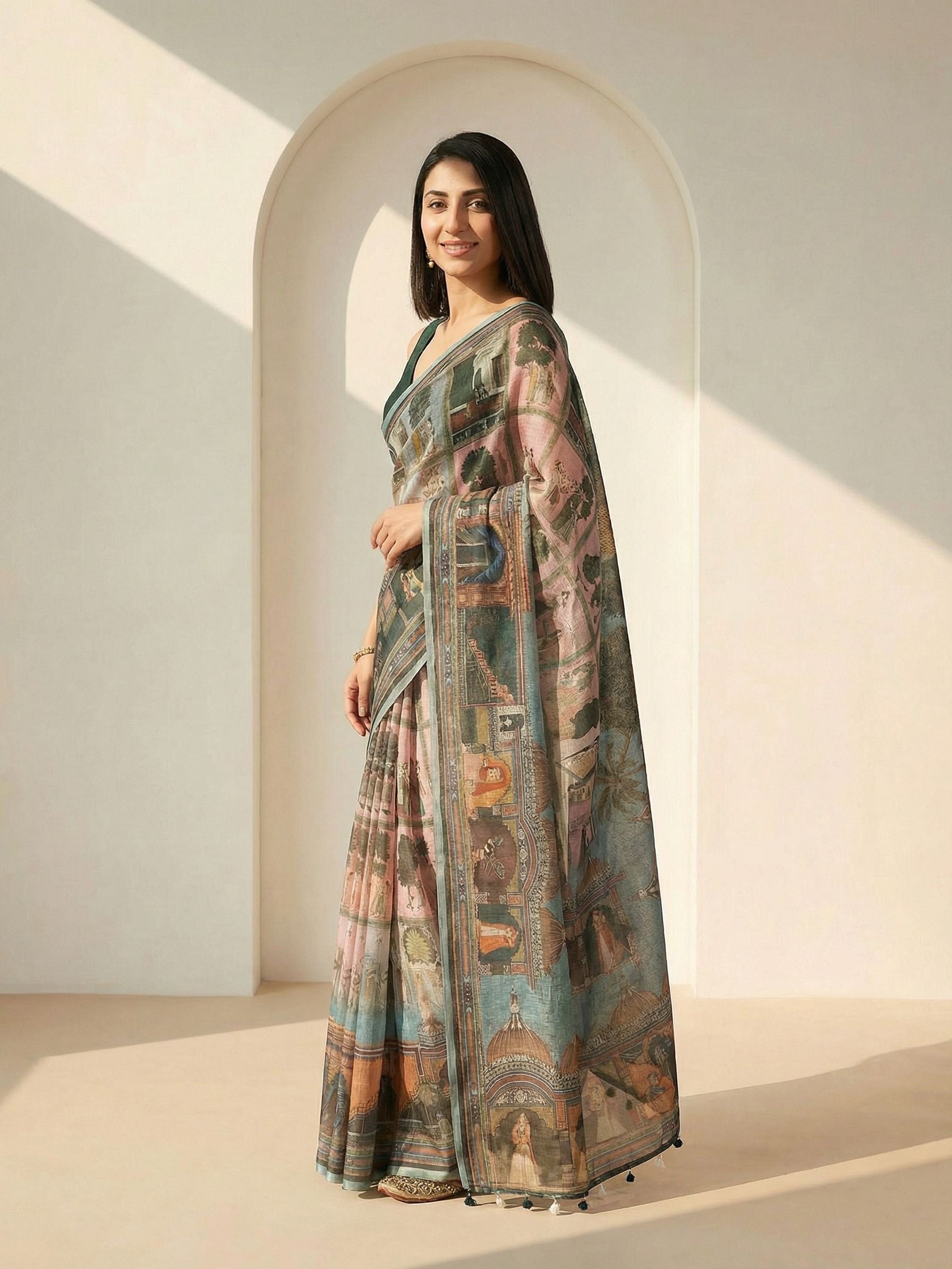 Ethnic Motifs Kota Linen Pink saree