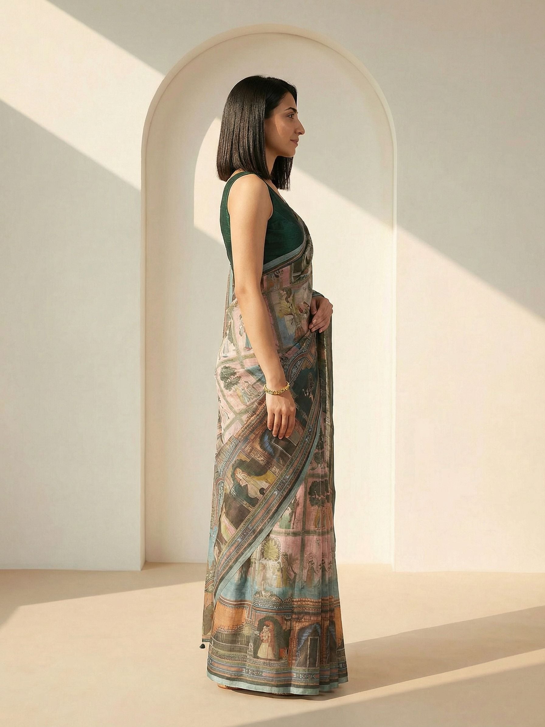 Ethnic Motifs Kota Linen Pink saree