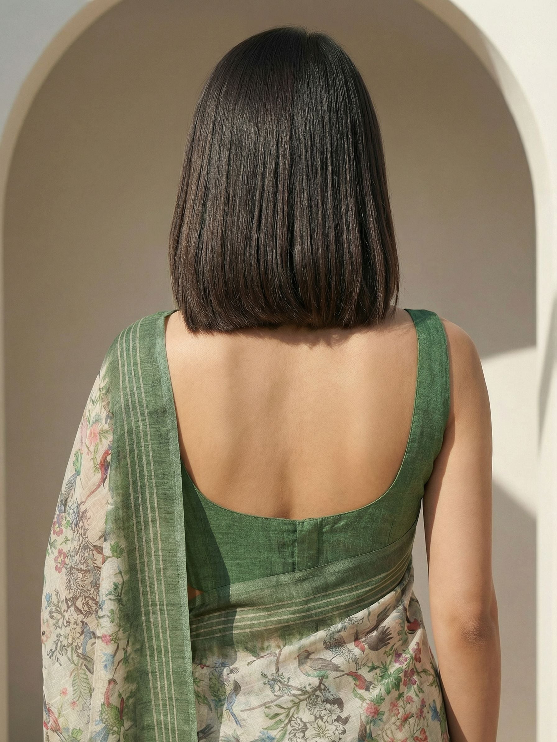 Floral Kota Linen Green Saree