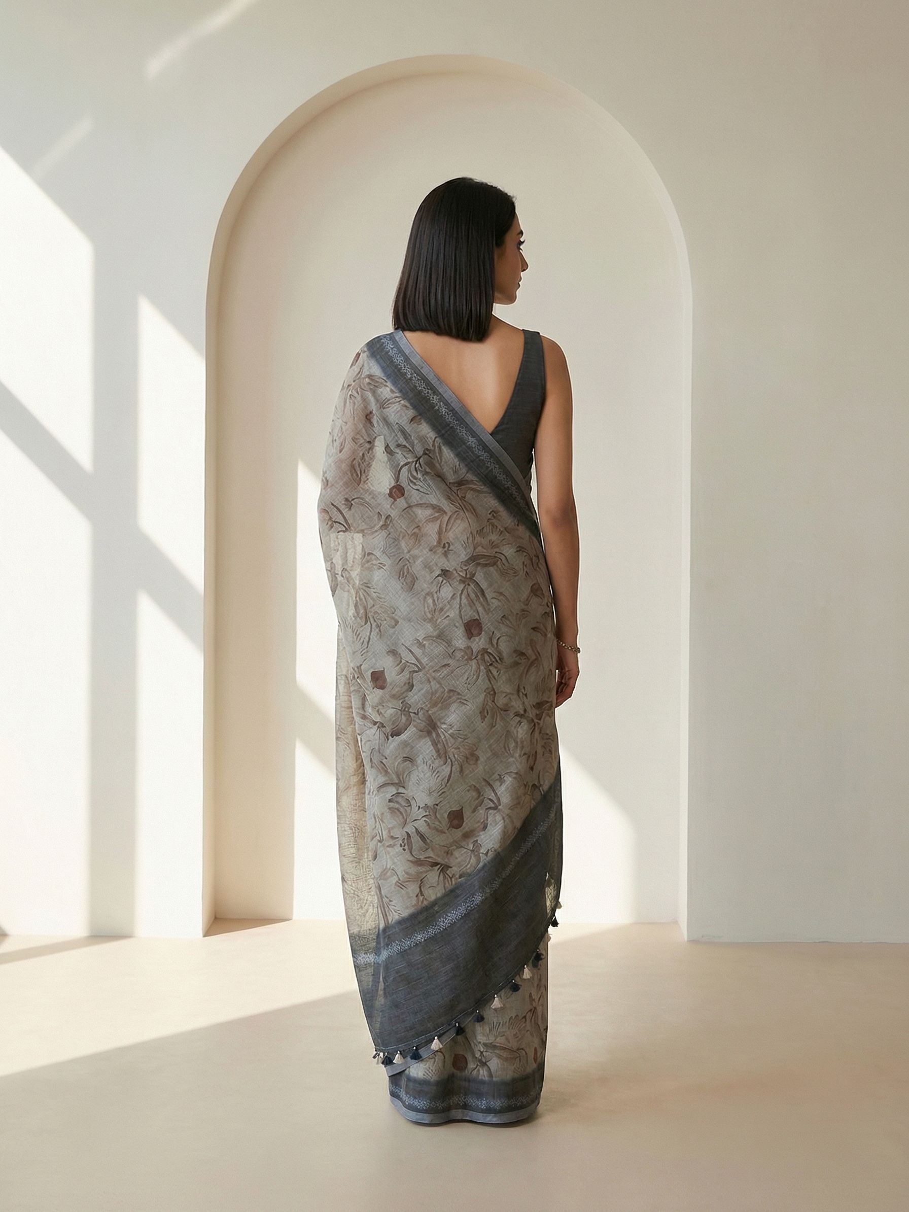 Floral Kota Linen Beige Saree