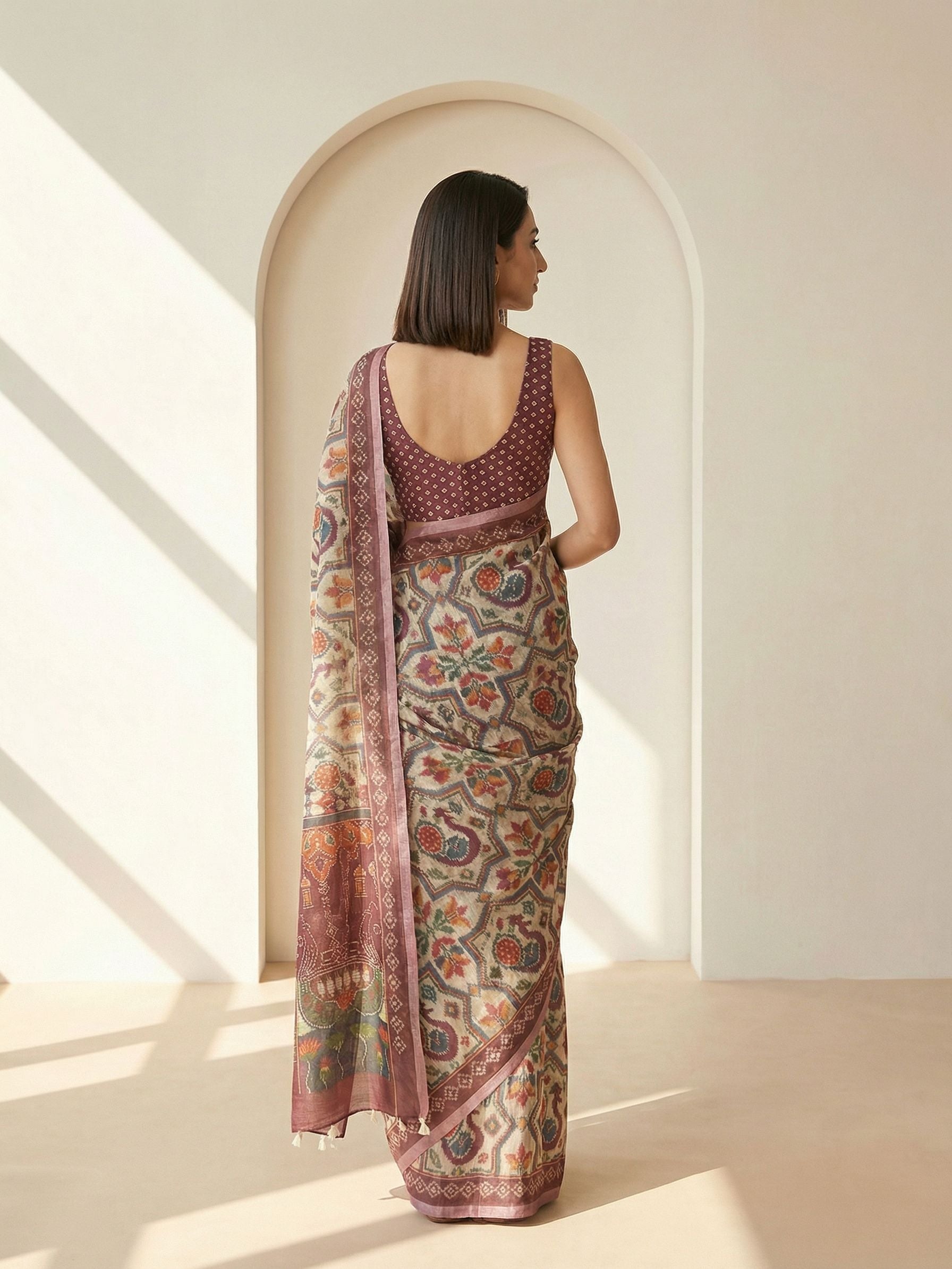 Geometric Kota Linen Maroon Saree