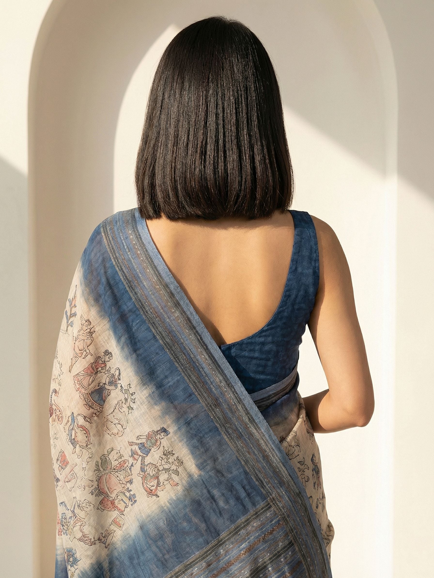Ethnic Motifs Kota Linen Blue Saree