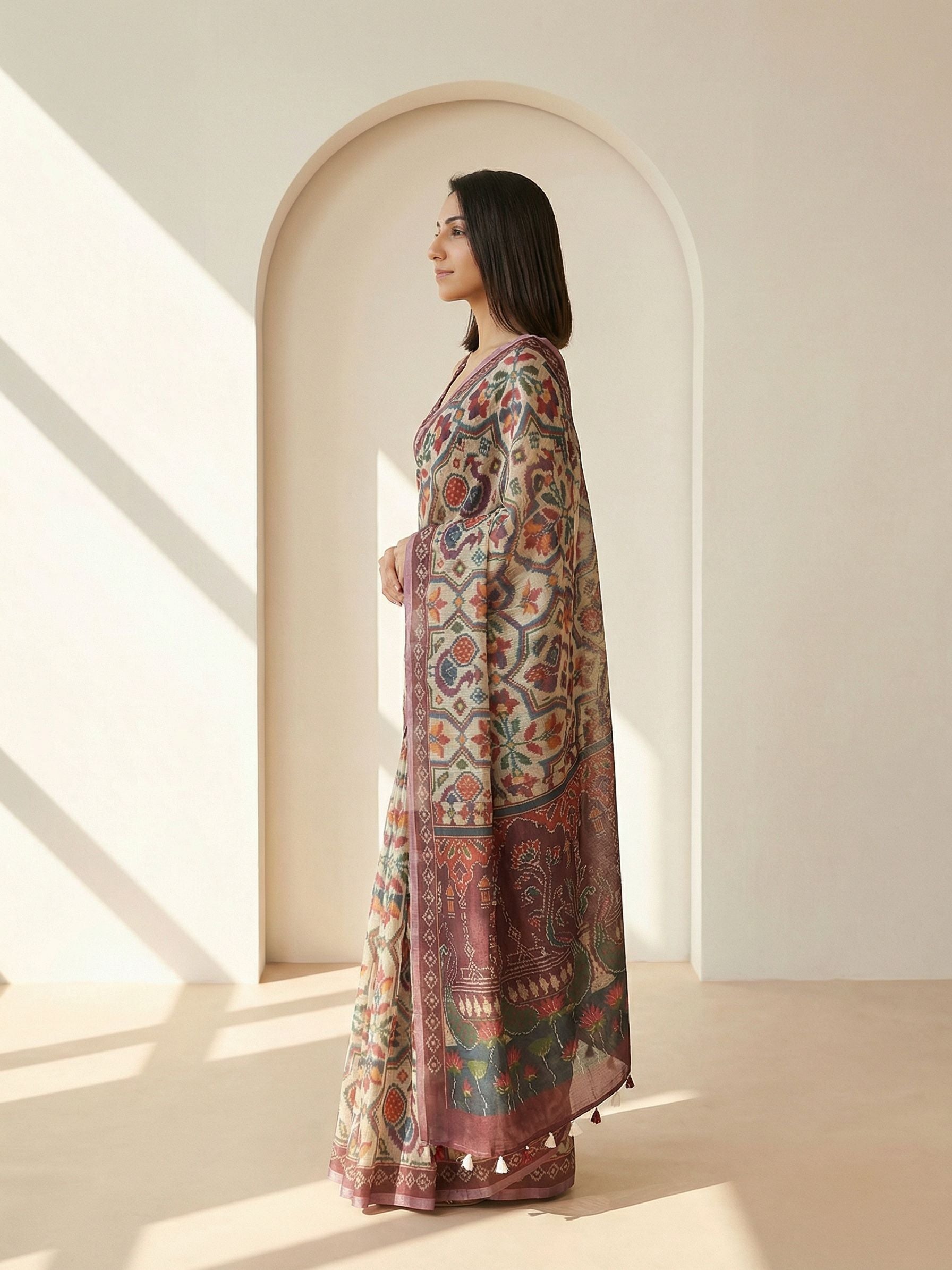 Geometric Kota Linen Maroon Saree