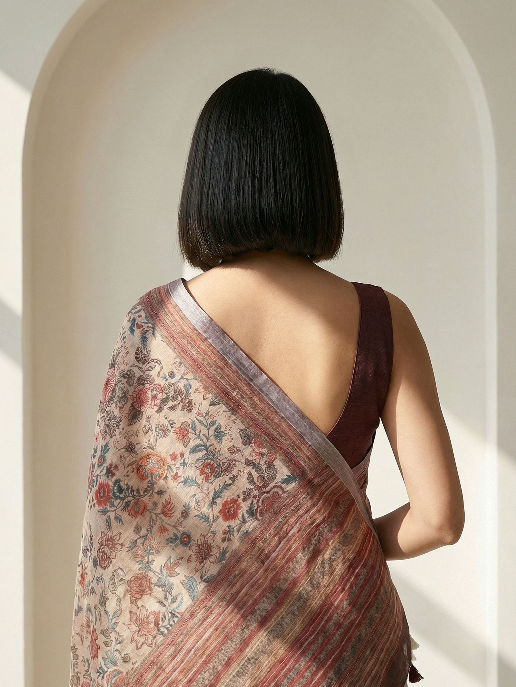 Floral Kota Linen Beige saree