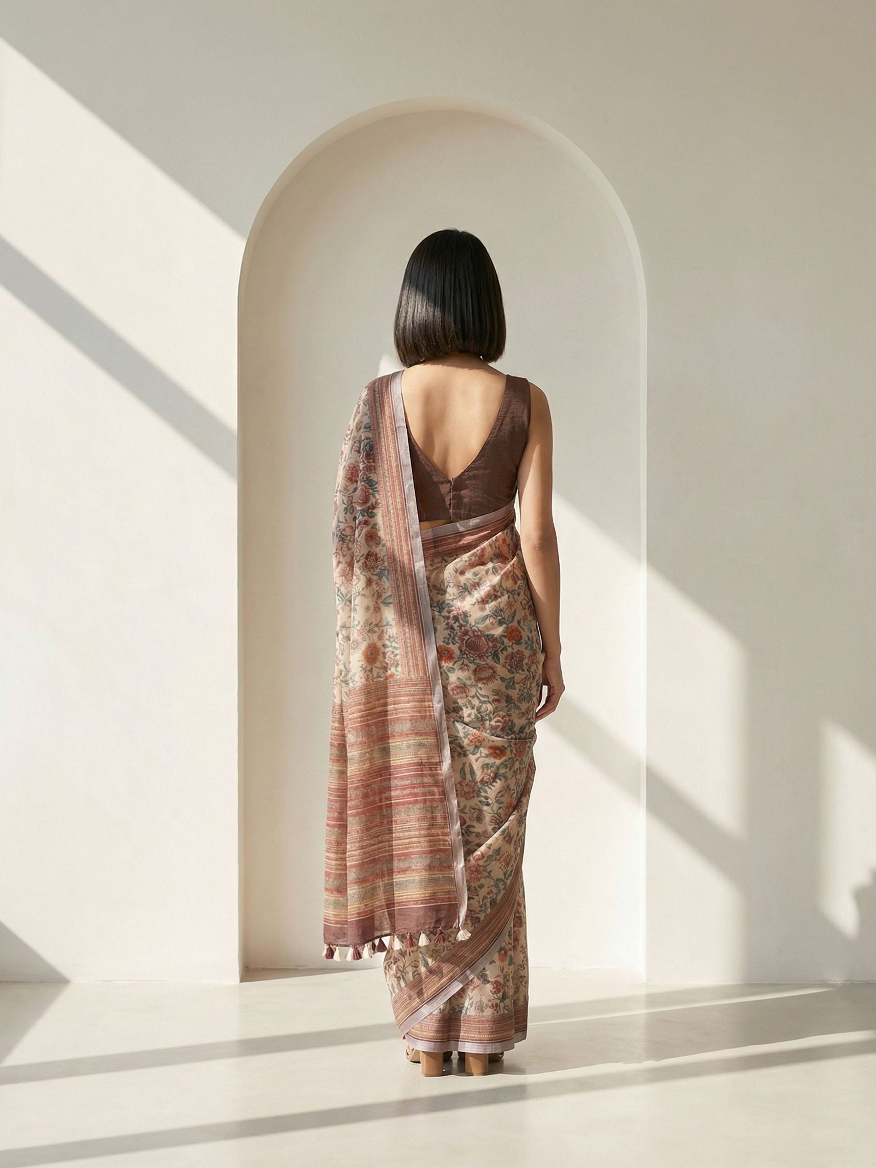 Floral Kota Linen Beige saree