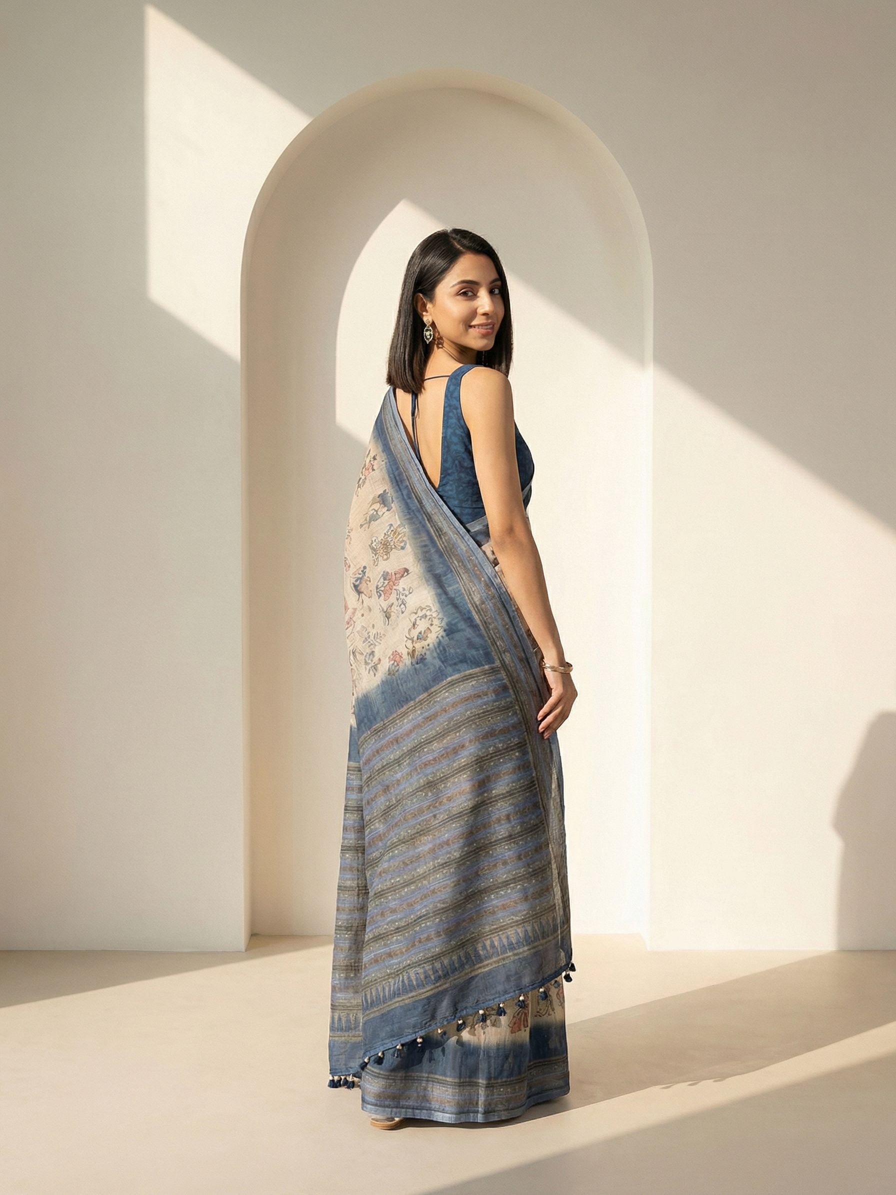Ethnic Motifs Kota Linen Blue Saree