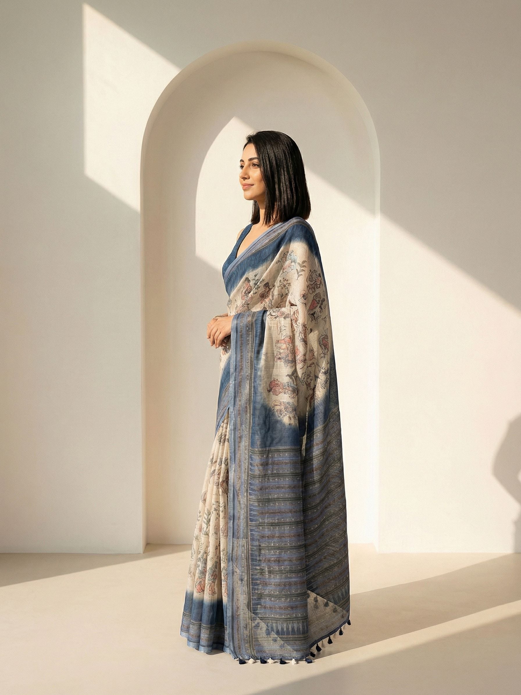 Ethnic Motifs Kota Linen Blue Saree