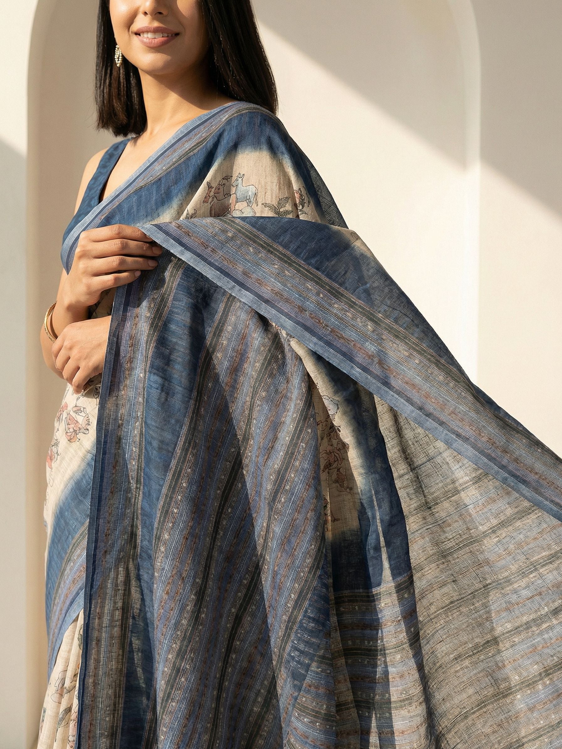 Ethnic Motifs Kota Linen Blue Saree