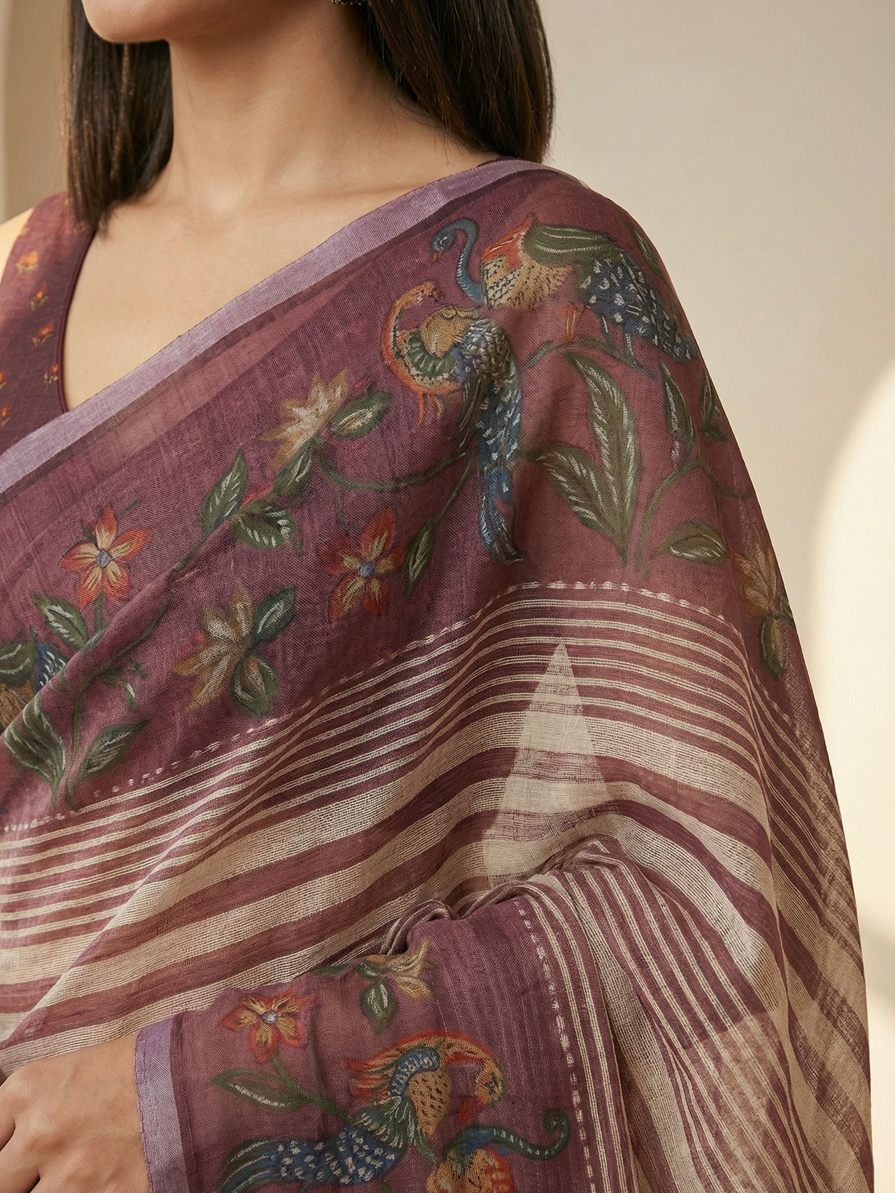 Striped Kota Linen Maroon saree