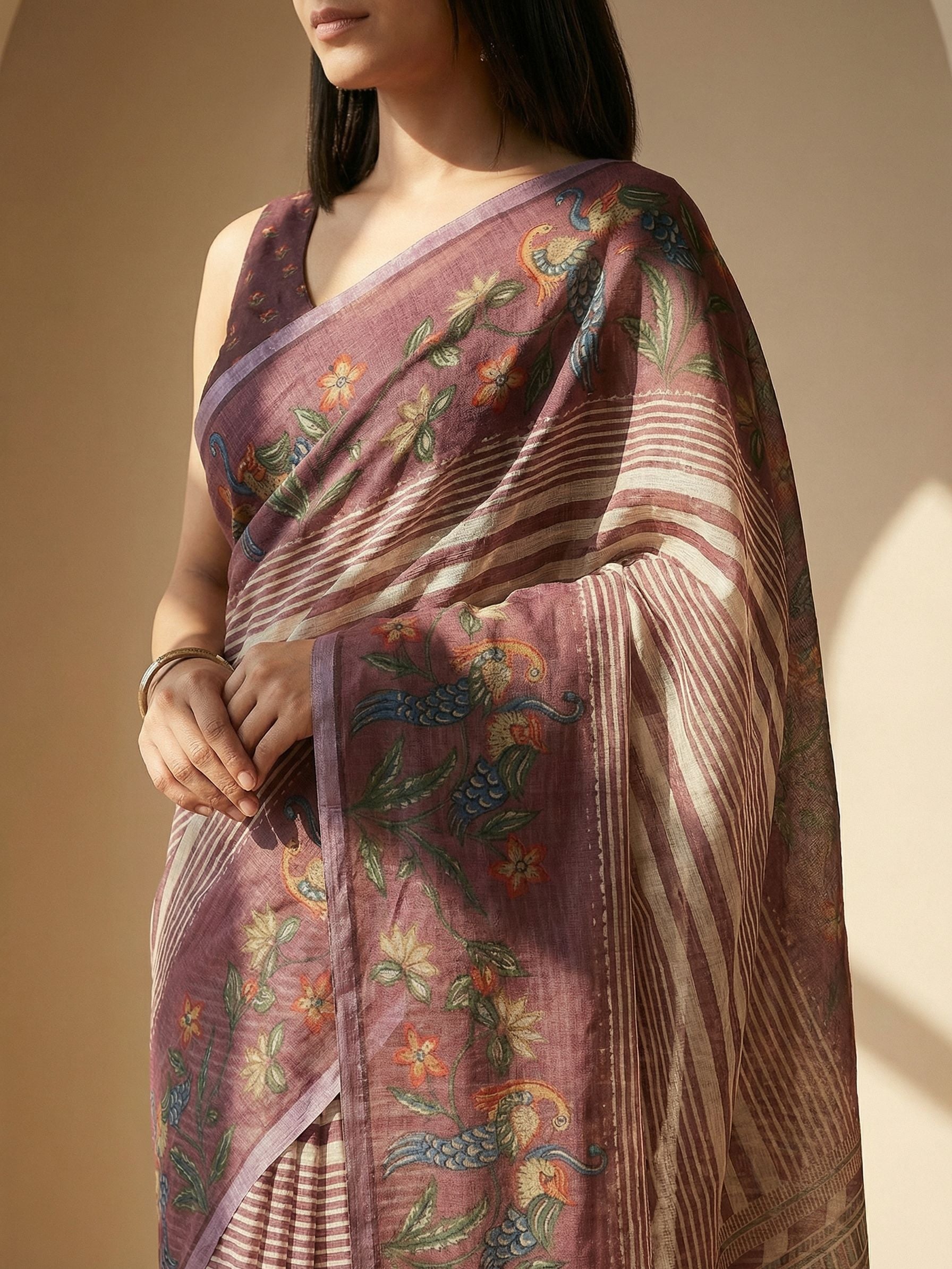 Striped Kota Linen Maroon saree
