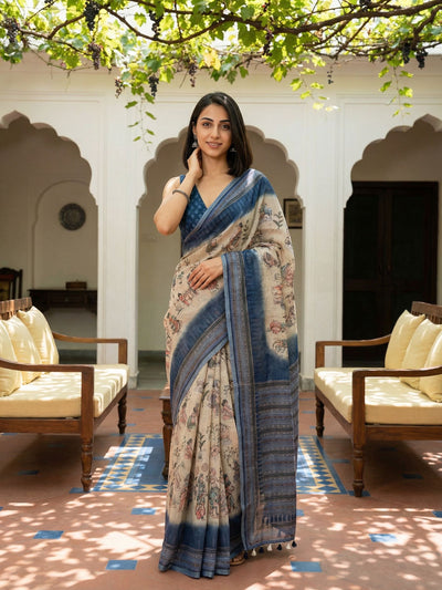 Ethnic Motifs Kota Linen Blue Saree