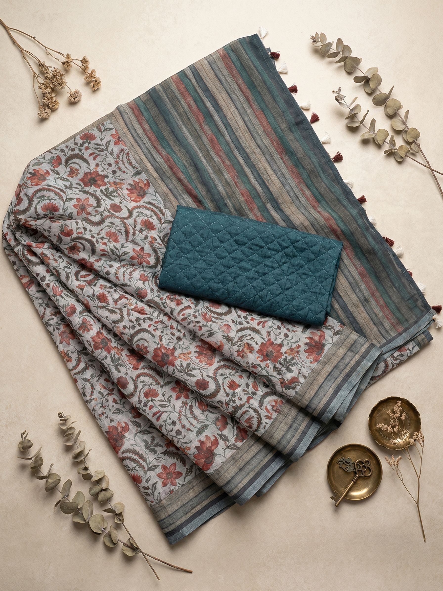 Floral Kota Linen Off-White saree