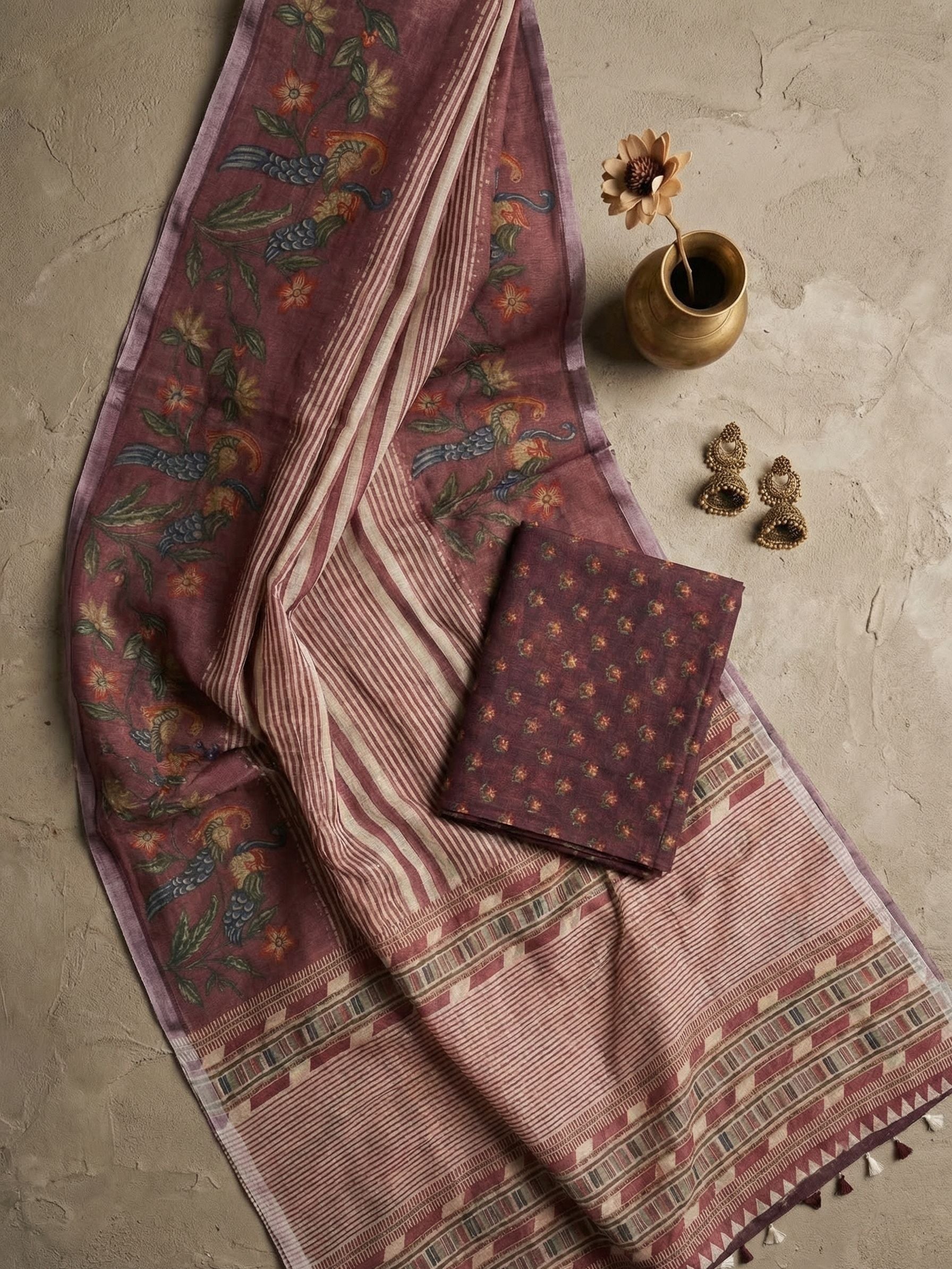 Striped Kota Linen Maroon saree
